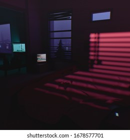 Moody Interior Hotel Room, Low Poly Retro Style