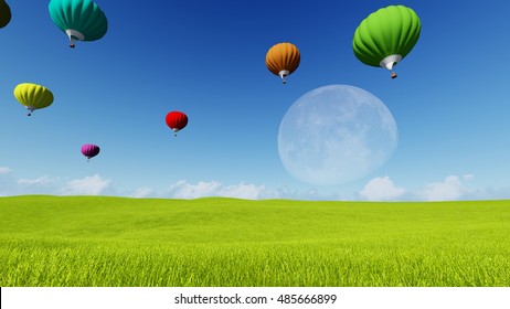 Moon Balloons Spring Green Meadow Nature Stock Illustration 485666899 ...