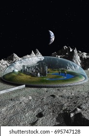 Moon Base, 3d Illustration, Cover For A Sci-fi Novel