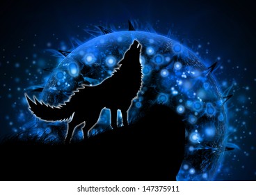 Moon Blue Wolf