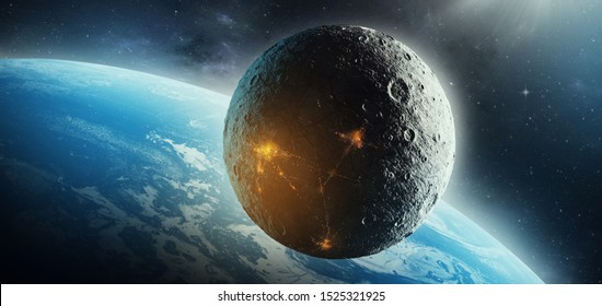 Moon Colonization Futuristic Space Science Fiction 3d Illustration 