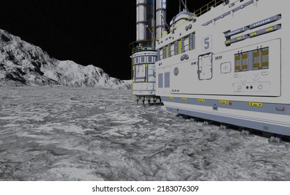 Moon Colony. Base On Moon. Life On Moon. 3d Illustration.