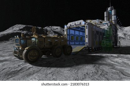 Moon Colony. Base On Moon. Life On Moon. 3d Illustration.