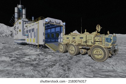 Moon Colony. Base On Moon. Life On Moon. 3d Illustration.