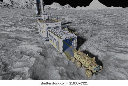 Moon Colony. Base On Moon. Life On Moon. 3d Illustration.