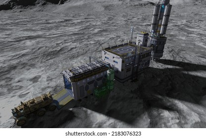 Moon Colony. Base On Moon. Life On Moon. 3d Illustration.