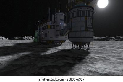 Moon Colony. Base On Moon. Life On Moon. 3d Illustration.