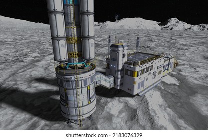 Moon Colony. Base On Moon. Life On Moon. 3d Illustration.