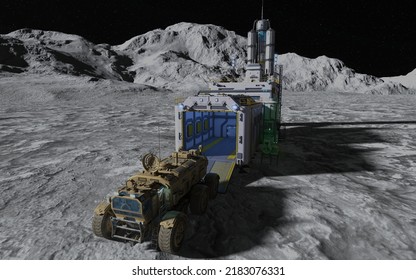 Moon Colony. Base On Moon. Life On Moon. 3d Illustration.