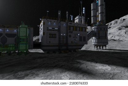 Moon Colony. Base On Moon. Life On Moon. 3d Illustration.