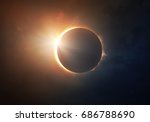 The moon covers the sun in a beautiful solar eclipse. Digital illustration