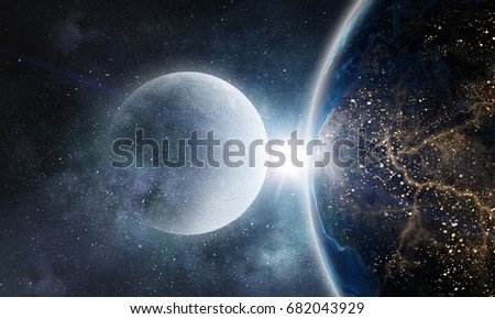 Moon and Earth planet