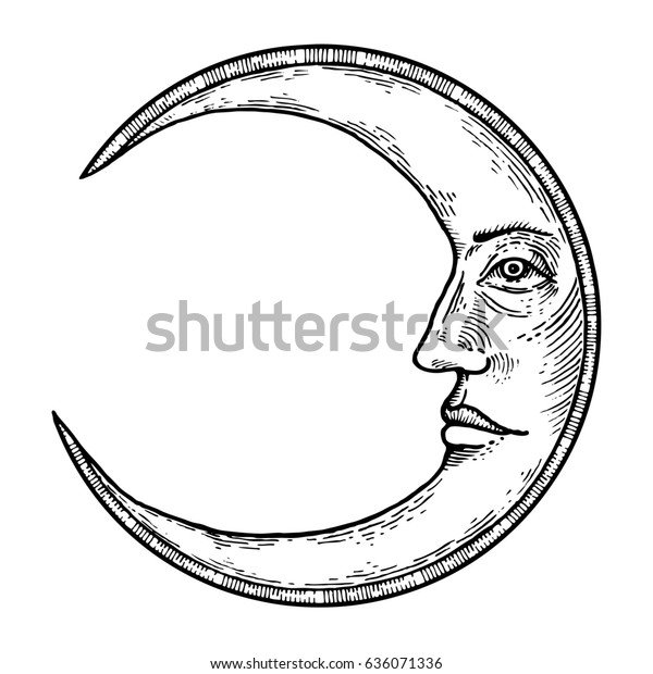 Moon Face Engraving Raster Illustration Scratch Stock Illustration ...