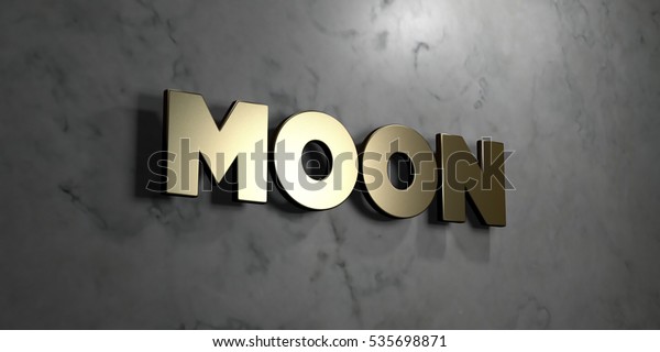 Moon - Gold sign\
mounted on glossy marble wall  - 3D rendered royalty free stock\
illustration. This image can be used for an online website banner\
ad or a print\
postcard.
