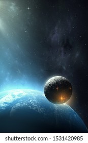 Moon With Human Settlement At Night Seen From Space, Space Colonization Concept Sci Fi 3d Illustration