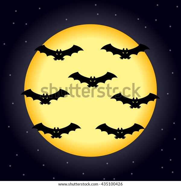 moon on\
Halloween with bats on a blue\
background