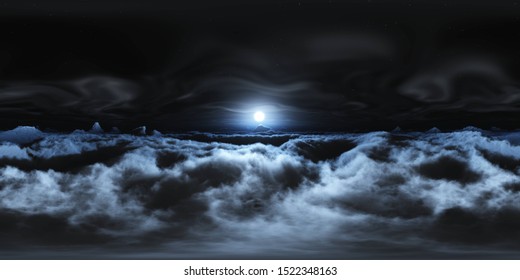 The moon over the clouds.HDRI, environment map , Round panorama, spherical panorama, equidistant projection, panorama 360, 3d rendering