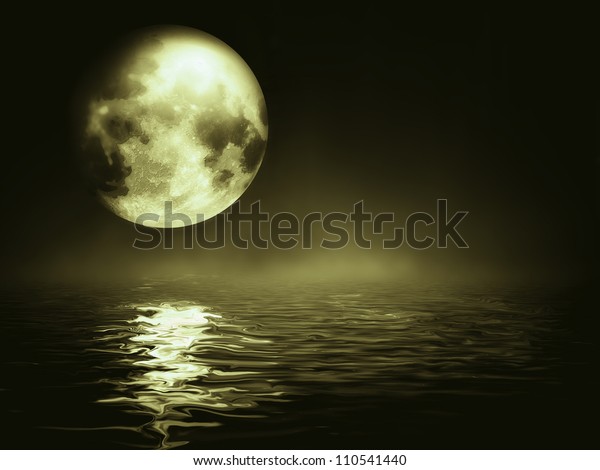 moon over the sea - night\
landscape