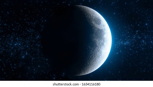 Moon Phase: Waxing Crescent. 3d illustration