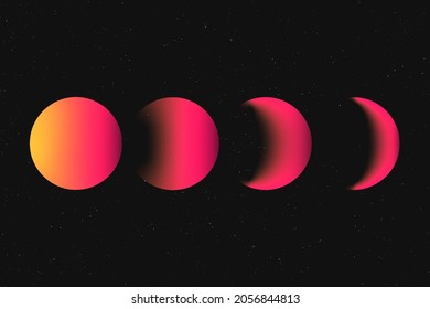 Moon phases background  retro neon pink astronomy image