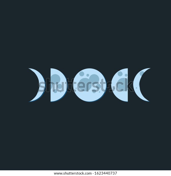Moon phases in dark night, simple modern\
flat illustration. Blue full moon and crescent moon on dark\
background. Modern Hand drawn \
illustration