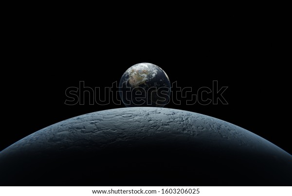 The moon phases in front of earth.\
Elements of this image furnished by NASA. 3d\
rendering.