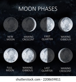 Moon Phases On Sky Dark Background Stock Illustration 2208659811 ...