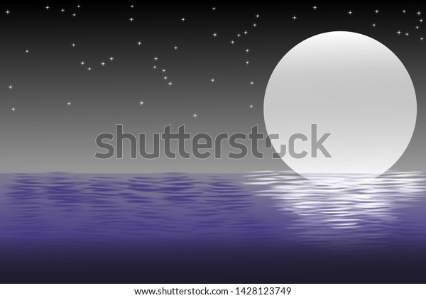 Moon rising over the sea at\
night