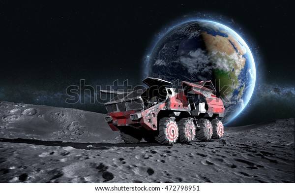 Moon rover on the moon. space expedition. moon\
surface. 3d\
rendering.