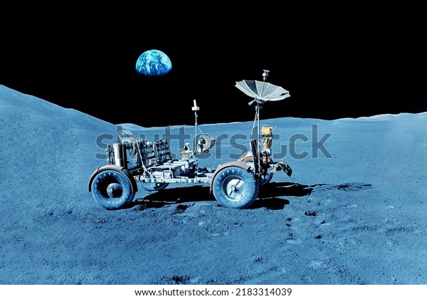 Moon rover on the surface of\
Moon. Elements of this image furnished by NASA. High quality\
photo