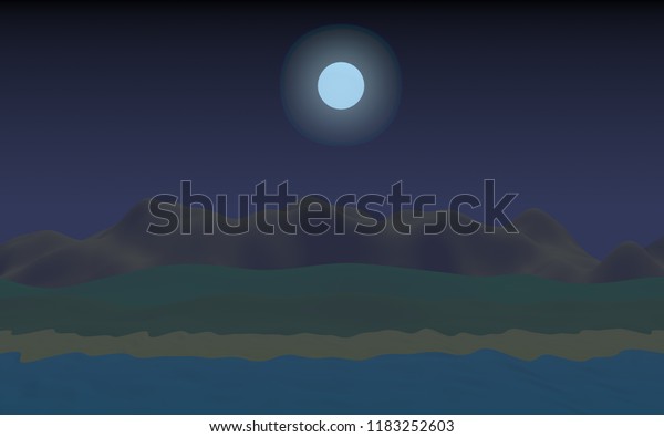 Moon Sea Beach. Midnight. Ocean shore line
with waves on a beach. Island beach paradise with waves. Vacation,
summer, relaxation. Seascape, seashore. Minimalist landscape,
primitivism. 3D
illustration