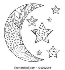 Zentangle Moon Star Abstract Patterns On Stock Vector (Royalty Free ...
