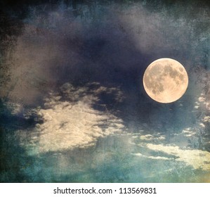 Moon and stars, grunge illustration