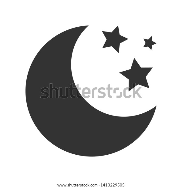 Moon with stars Icon. Dark weather icon on\
white\
background\
\
