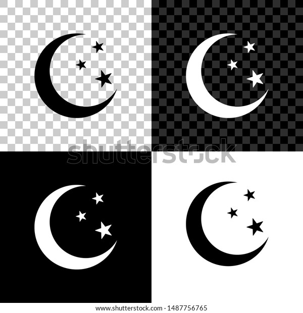 Moon and stars icon isolated on black, white
and transparent
background