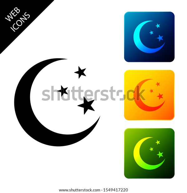 Moon and stars icon isolated on white\
background. Set icons colorful square\
buttons
