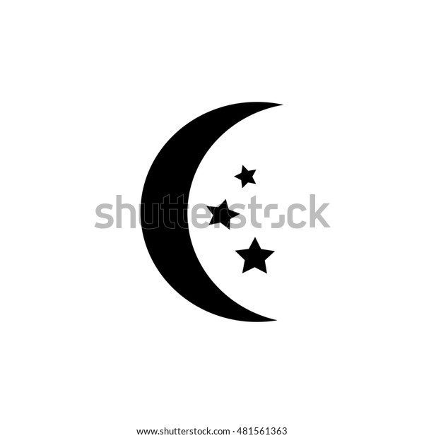 Moon with stars icon. Night or bed time\
symbol. Weather sign. Silhouette\
illustration