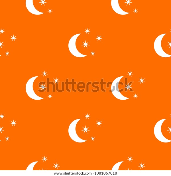 Moon and stars pattern repeat\
seamless in orange color for any design. geometric\
illustration