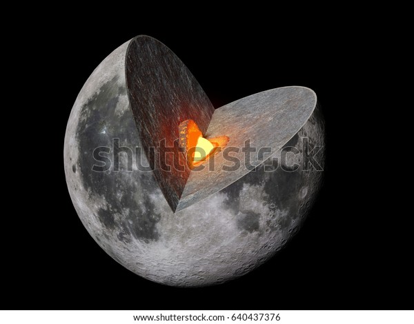 Moon structure, crust, mantle, core,  isolated on black\
background  (3d illustration, elements of this image are furnished\
by NASA) 