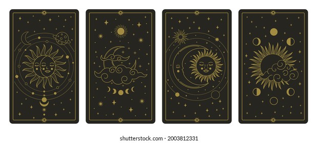 Moon   sun tarot cards  Mystical hand drawn celestial bodies cards  magic tarot card  illustration set  Magical esoteric tarot cards  Magic spiritual card  astronomy tarot card  sketch vintage