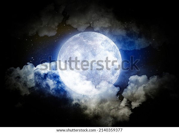 Moon and super\
colorful space among the clouds. Background night sky with stars,\
moon and clouds. The image of the moon of incomparable beauty. 3D\
rendering or 3D\
rendering.