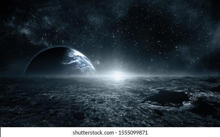 Moon Surface Earth On Horizon Space Stock Illustration 1555099871 ...