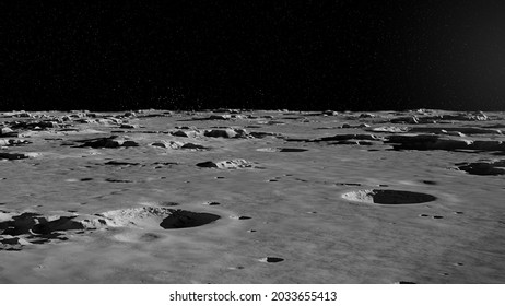 Moon Surface, Lunar Landscape With Impact Crater (3d Space Illustration) 