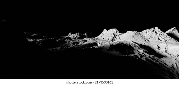Moon surface scene 3D rendering. Dark background moonscape.