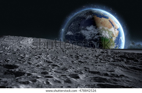 月面 地球の宇宙観 3dレンダリング のイラスト素材