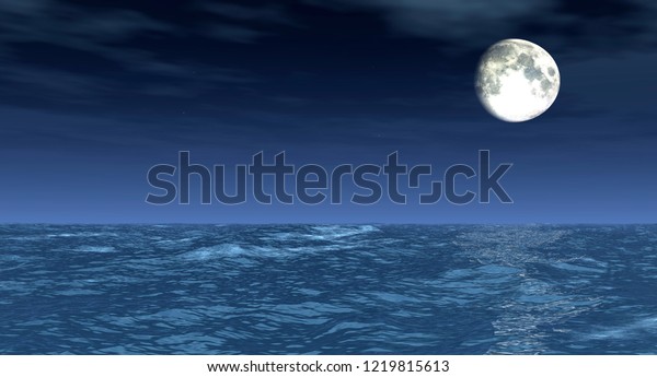 Moon under ocean - 3d\
rendering.