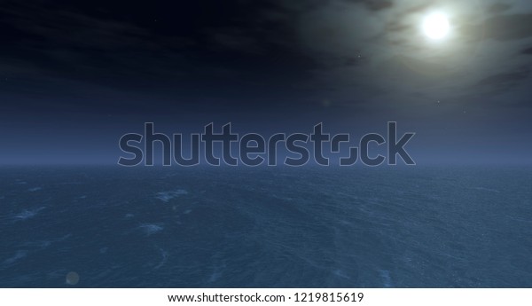 Moon under ocean - 3d\
rendering.