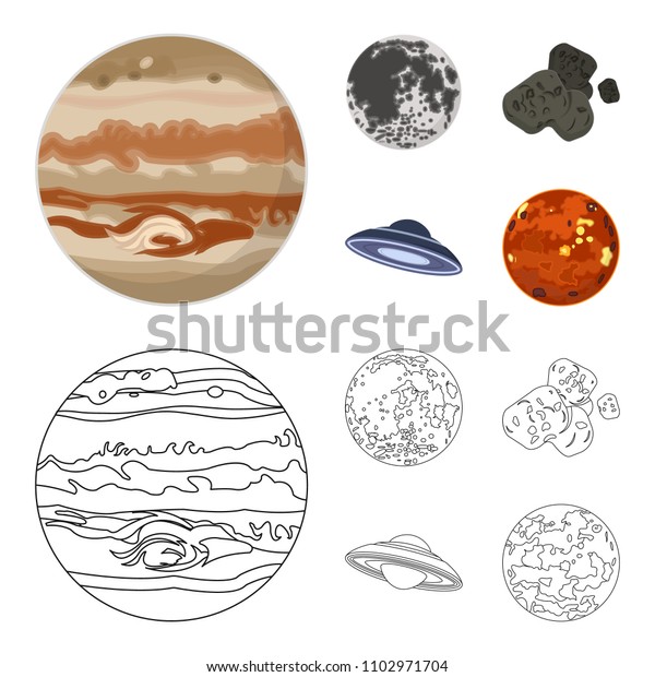 Moon, Venus of the planet of the solar\
system. Nil, a meteorite. Planets set collection icons in\
cartoon,outline style bitmap symbol stock illustration\
web.