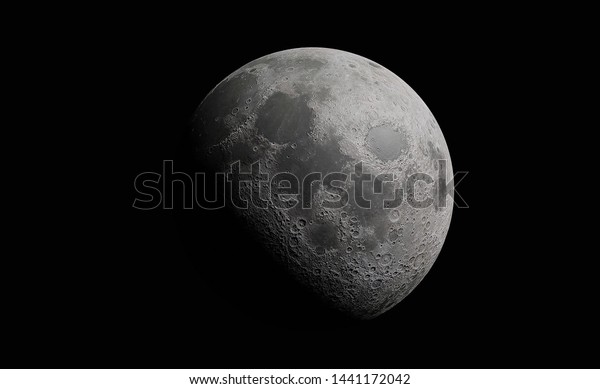 Moon view from\
space.moon black background.See the ground.lements of this image\
frunished by NASA.3D\
rendering.