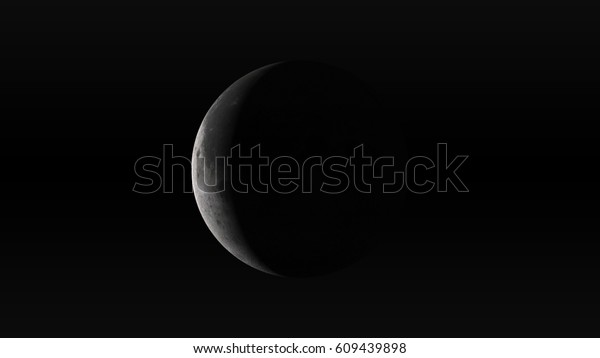 The Moon in waning crescent phase on a black\
background. Digital illustration. Moon texture is public domain\
provided by NASA.